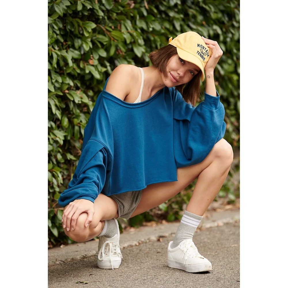 Free People‎ The Way You Move Sweatshirt BLUE Size L